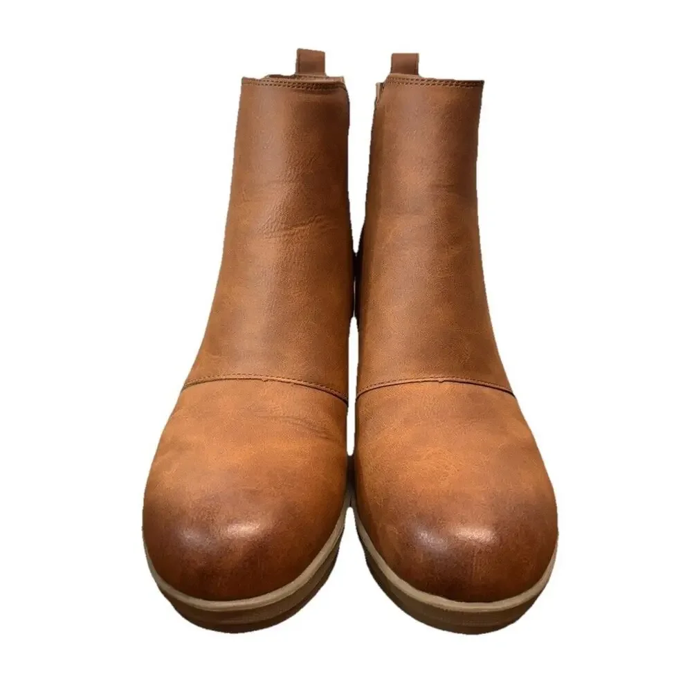Athlefit Tan Sawtooth Boots Womens 7 M Brown Hidden Wedge Comfort Ankle Booties